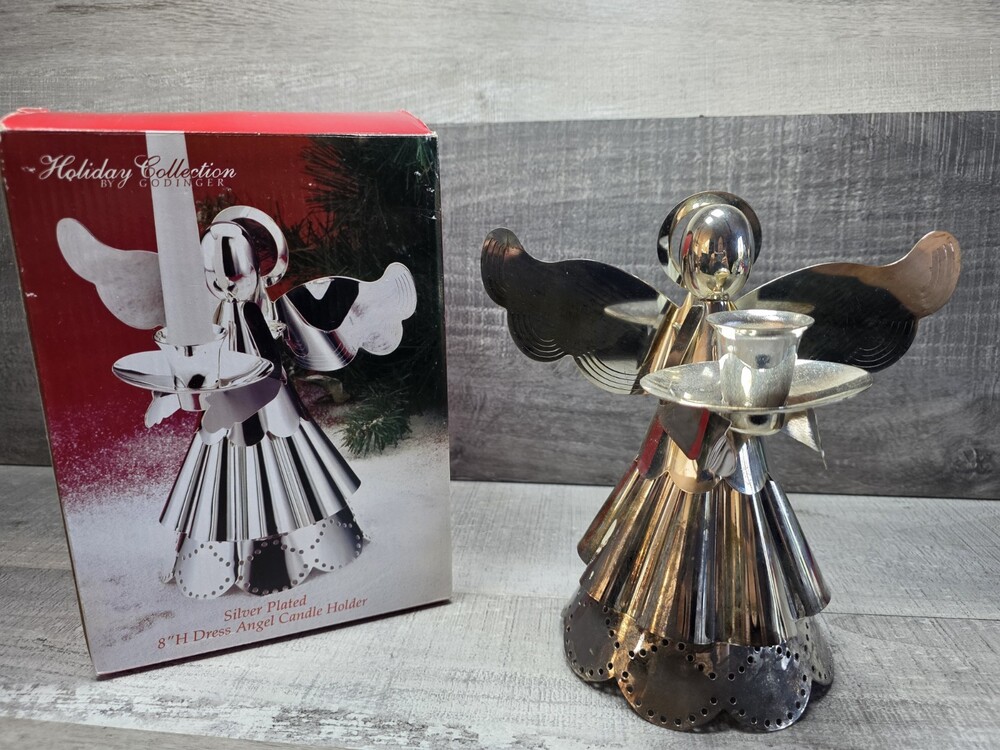 Vintage Godinger Silver Art Pierced Angel 8” Candle Holder Holiday Christmas G29
